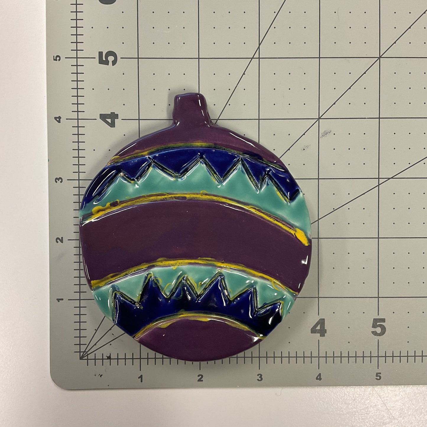 Ceramic Arts Handmade Clay Crafts 4.5-inch x 4-inch Glazed Christmas Ball Ornament by Anonymous