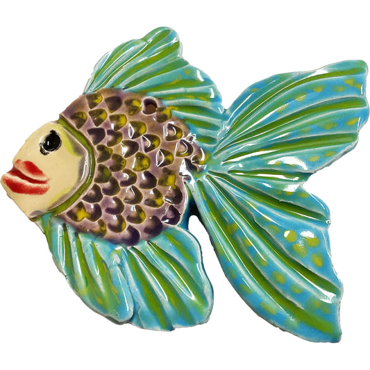 Ceramic Arts Handmade Clay Crafts 4.5-inch x 4-inch Glazed Fish by Lisa Uptain