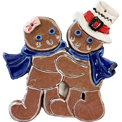 Ceramic Arts Handmade Clay Crafts 5.5-inch x 5.5-inch Glazed Christmas Gingerbread Couple by Lisa Uptain