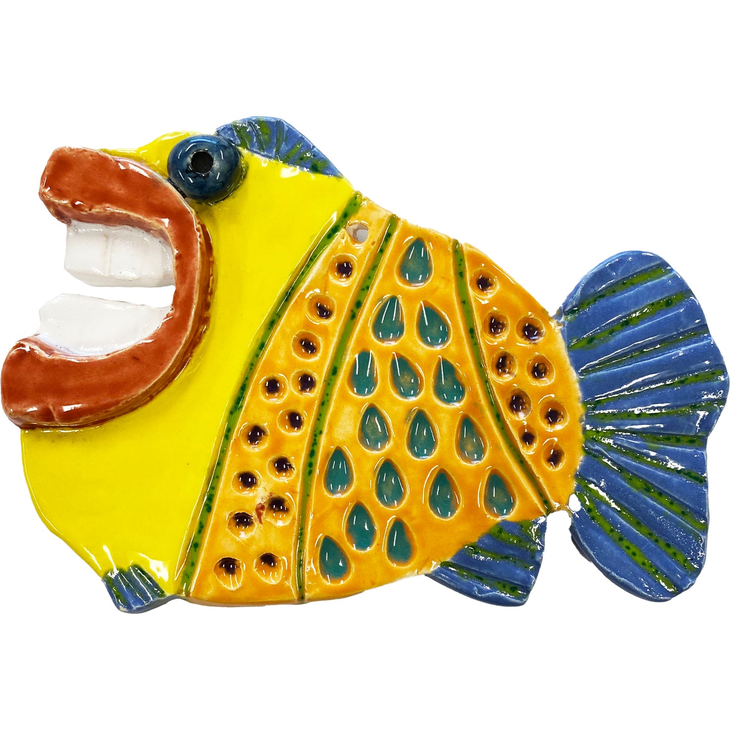 Ceramic Arts Handmade Clay Crafts 6-inch x 4-inch Glazed Fresh Fish with Lips and Teeth by Cassandra Richardson