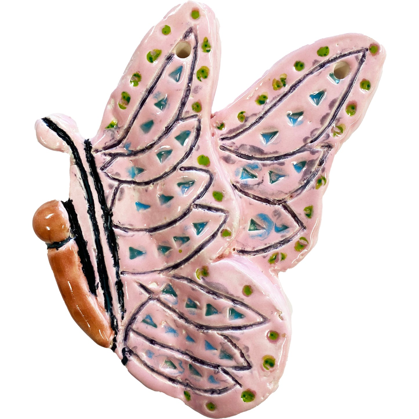 Ceramic Arts Handmade Clay Crafts 6-inch x 5-inch Glazed Butterfly by Michelle Stacy and Miguel Carrera