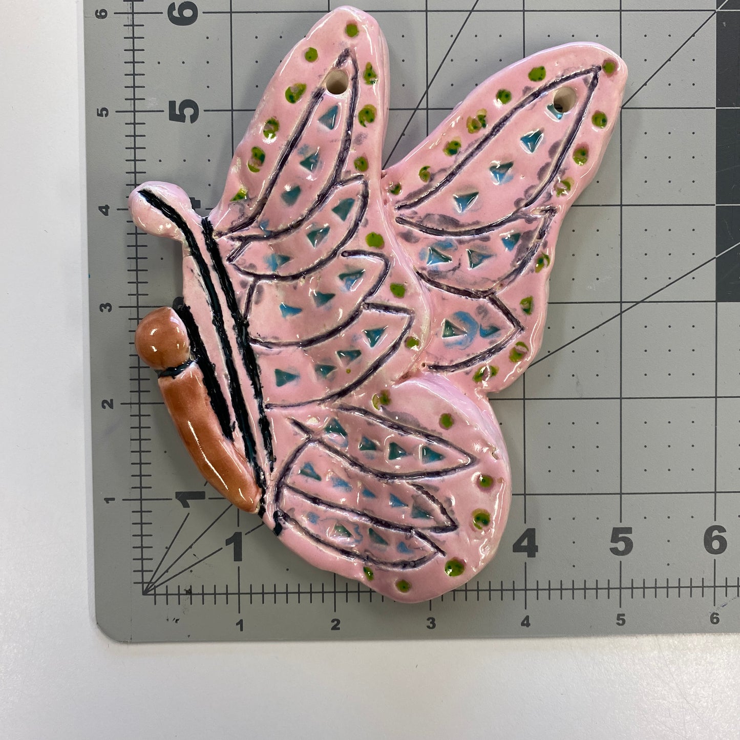 Ceramic Arts Handmade Clay Crafts 6-inch x 5-inch Glazed Butterfly by Michelle Stacy and Miguel Carrera