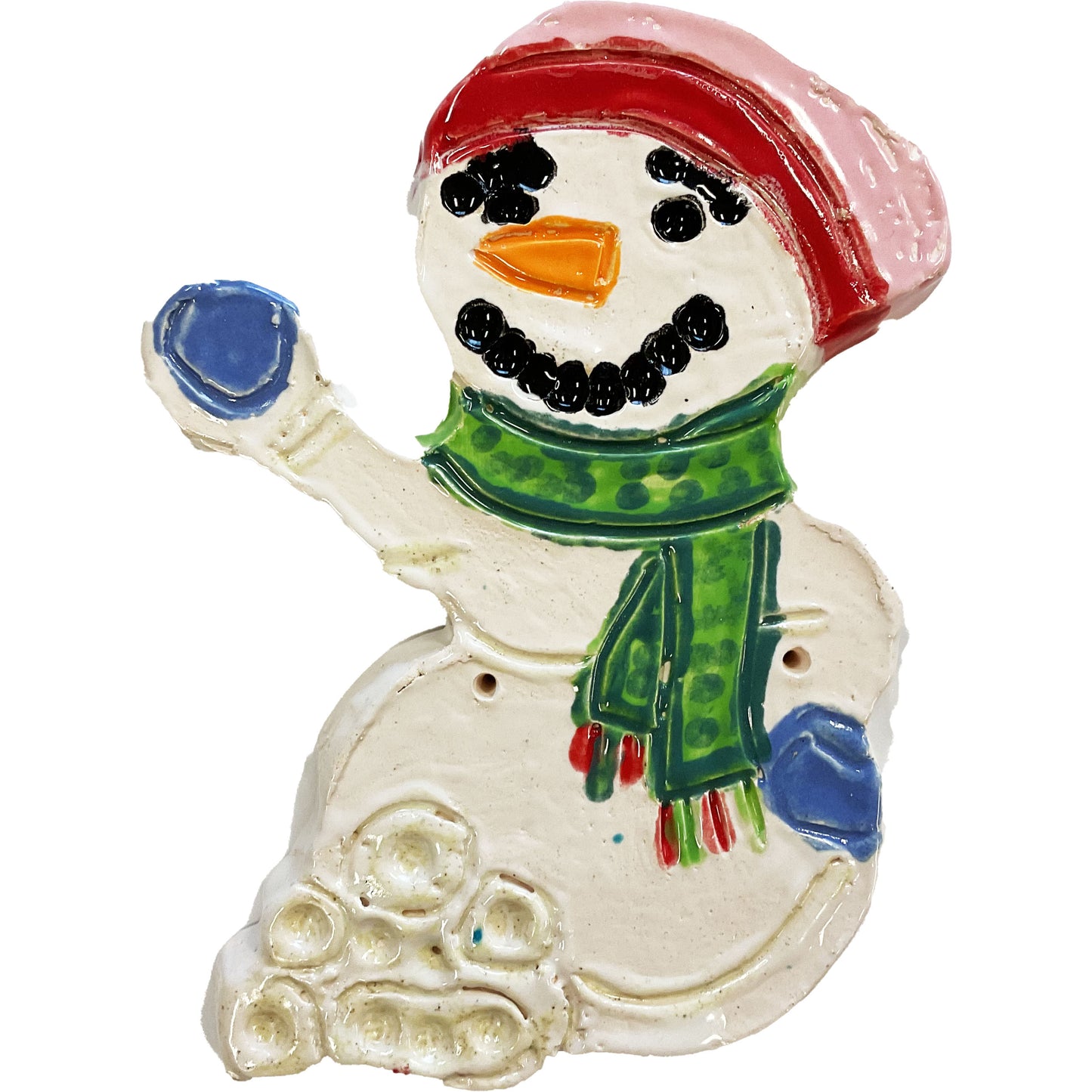 Ceramic Arts Handmade Clay Crafts 6.5-inch x 5-inch Glazed Christmas Snowman by Morgan Fox