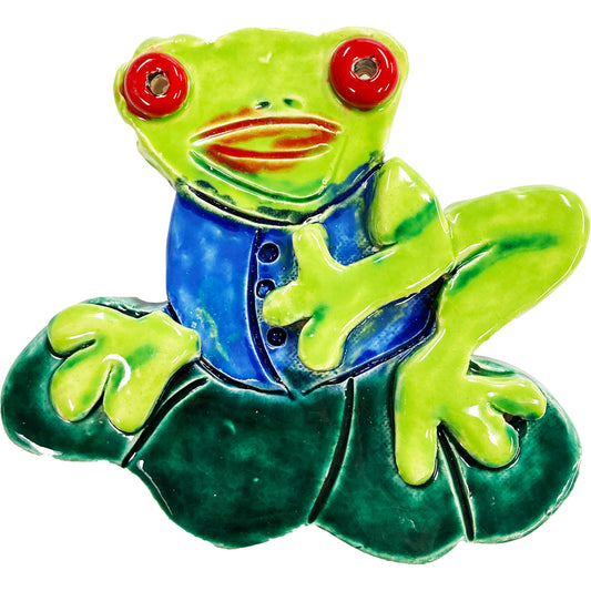WATCH Resources Art Guild - Ceramic Arts Handmade Clay Crafts 6.5-inch x 5.5-inch Glazed Frog made by Lisa Uptain and Jennifer Horne