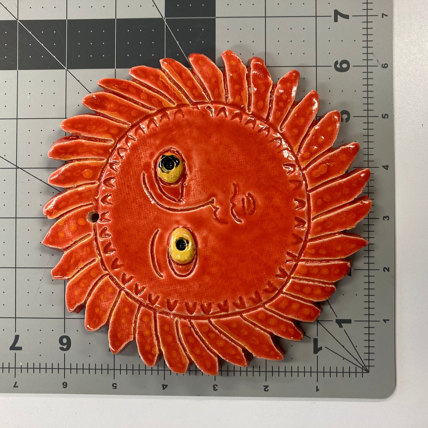 Ceramic Arts Handmade Clay Crafts 6.5-inch x 6.5-inch Glazed Sun made by Lisa Uptain