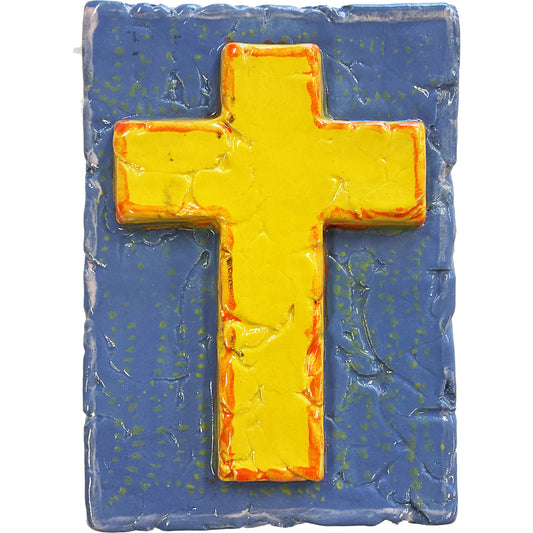 Ceramic Arts Handmade Clay Crafts 7-inch x 5-inch Glazed Christmas Cross made by Anonymous