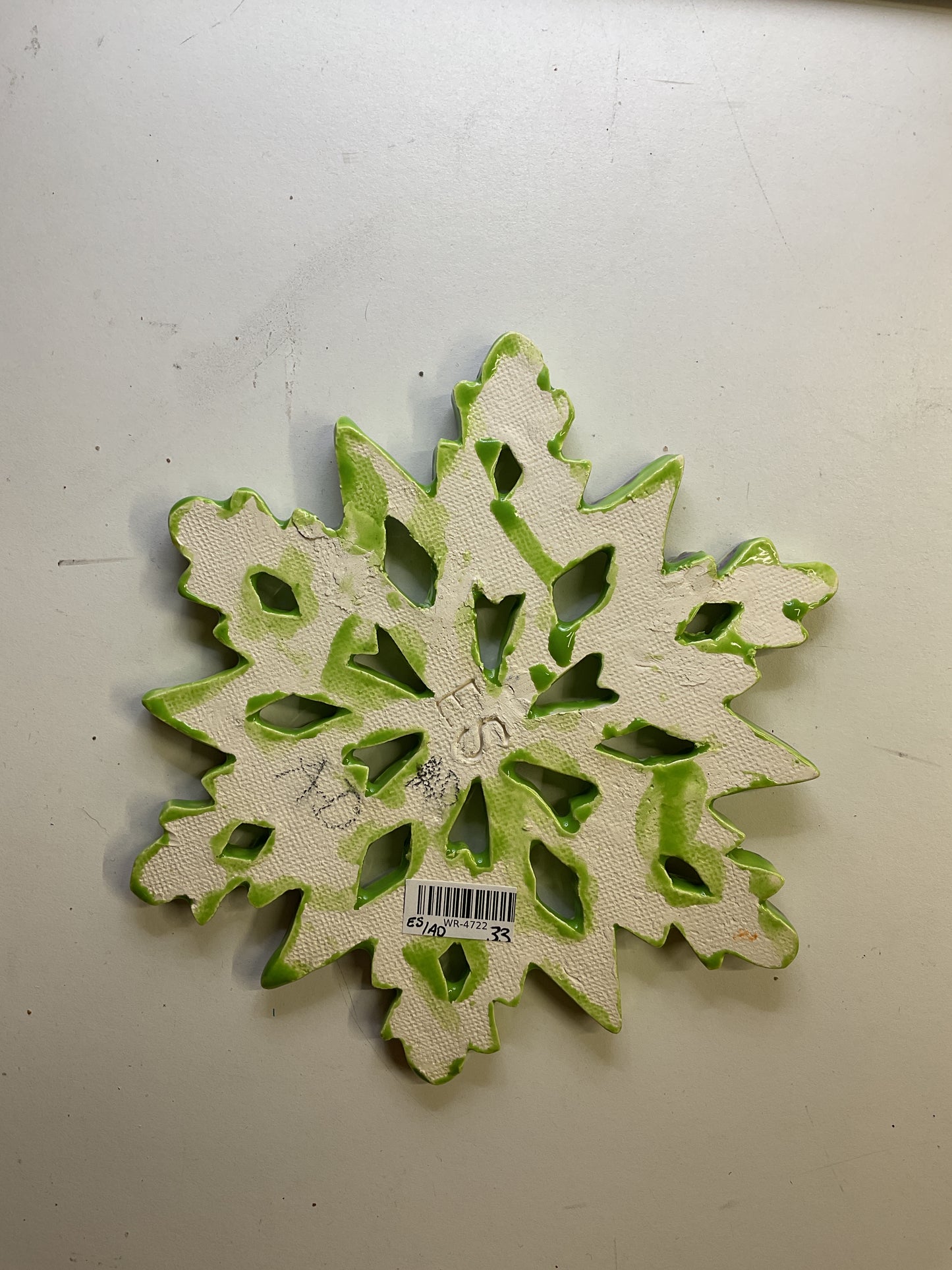 Ceramic Arts Handmade Clay Crafts 7-inch x 6-inch Glazed Christmas Snowflake by Eric Stacy and Ashley Dorsett 4722
