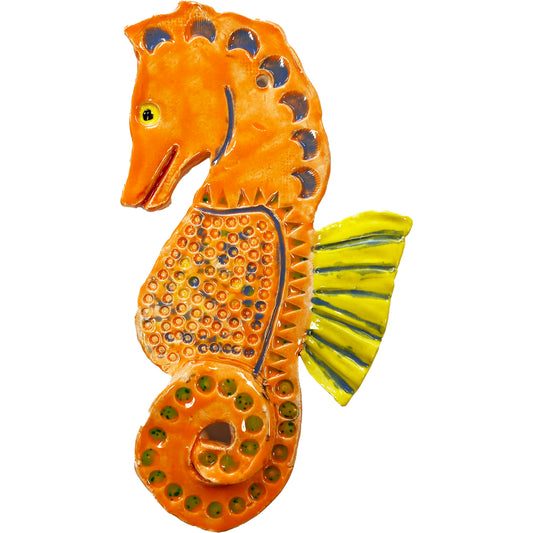 Ceramic Arts Handmade Clay Crafts 7.5-inch x 4-inch Glazed Fresh Fish Seahorse by Cassandra Richardson