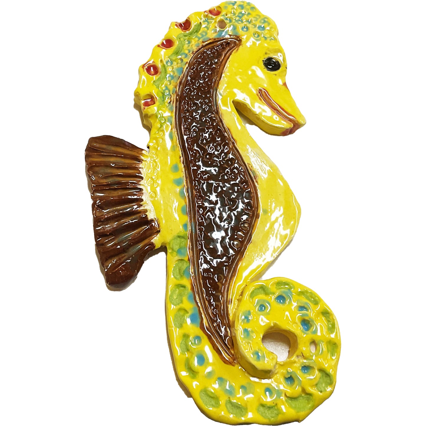 Ceramic Arts Handmade Clay Crafts 7.5-inch x 4-inch Glazed Seahorse by Perry Miller