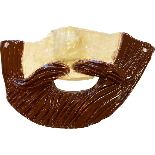 Ceramic Arts Handmade Clay Crafts 7.5-inch x 5-inch Glazed Bearded Smile by Lisa Uptain