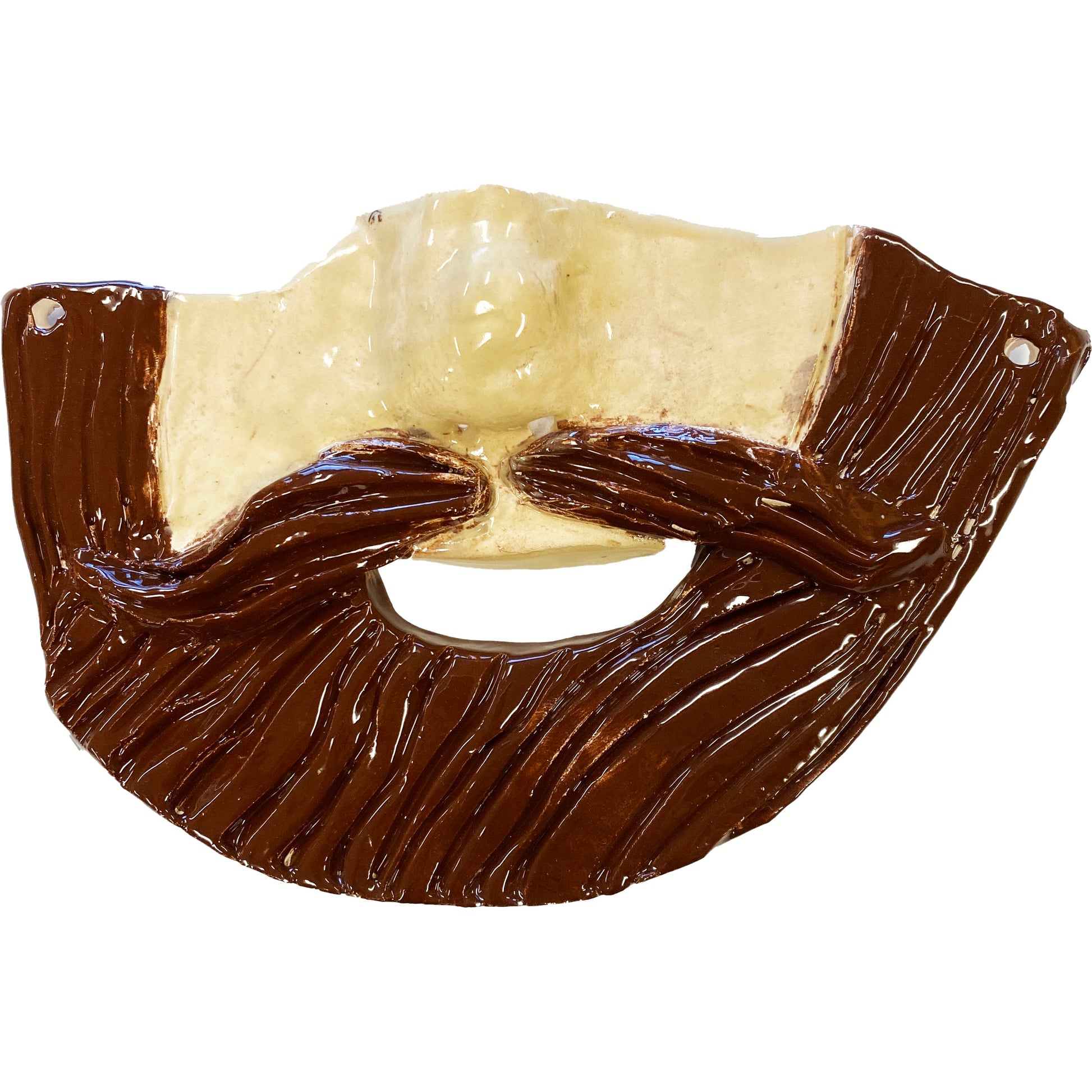 Ceramic Arts Handmade Clay Crafts 7.5-inch x 5-inch Glazed Bearded Smile by Lisa Uptain