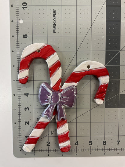 Ceramic Arts Handmade Clay Crafts 7.5-inch x 6-inch Glazed Christmas Candy Cane by Lisa Uptain