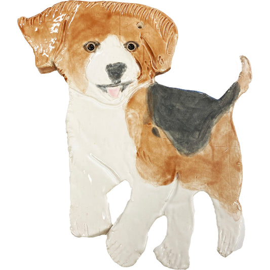 Ceramic Arts Handmade Clay Crafts 7.5-inch x 6.5-inch Glazed Beagle Dog by Zieck Soto