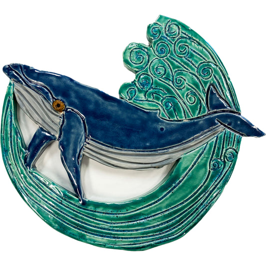 Ceramic Arts Handmade Clay Crafts 7.5-inch x 6.5-inch Glazed Whale by Anonymous