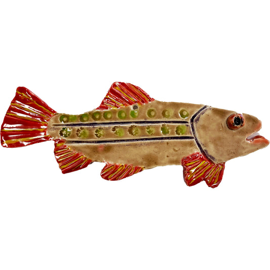 Ceramic Arts Handmade Clay Crafts 8-inch x 3-inch Glazed Fish Trout by Perry Miller