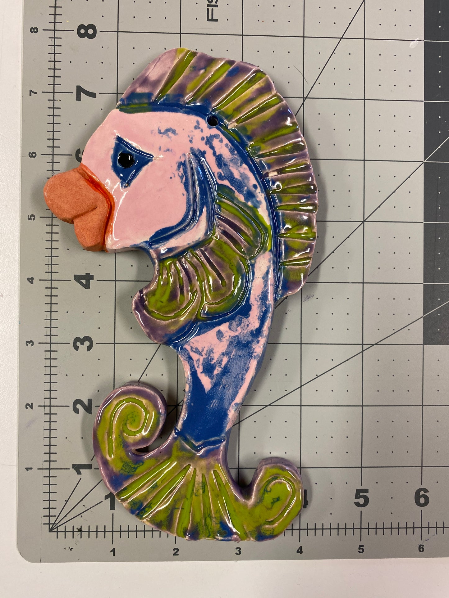 Ceramic Arts Handmade Clay Crafts 8-inch x 4-inch Glazed Fish by Cassandra Richardson and Karissa Archer