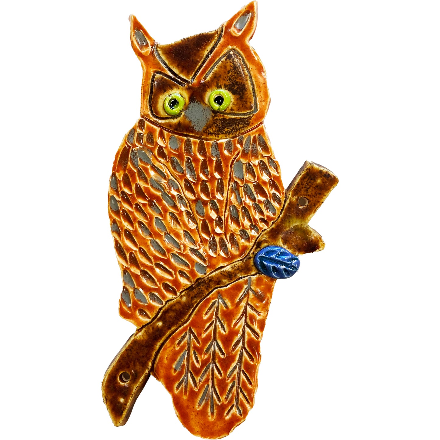 Ceramic Arts Handmade Clay Crafts 8-inch x 5-inch Glazed Owl made by Lisa Uptain
