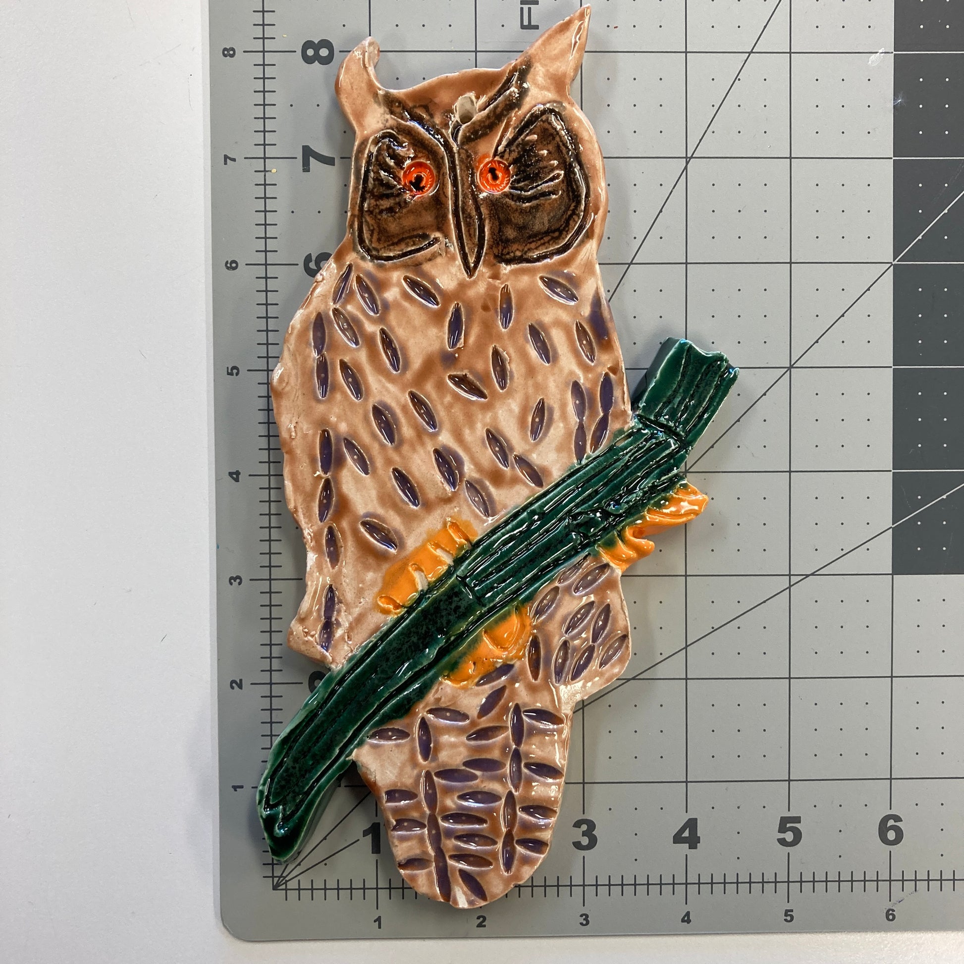WATCH Resources Art Guild - Ceramic Arts Handmade Clay Crafts 8-inch x 5-inch Glazed Owl made by Morgan Fox