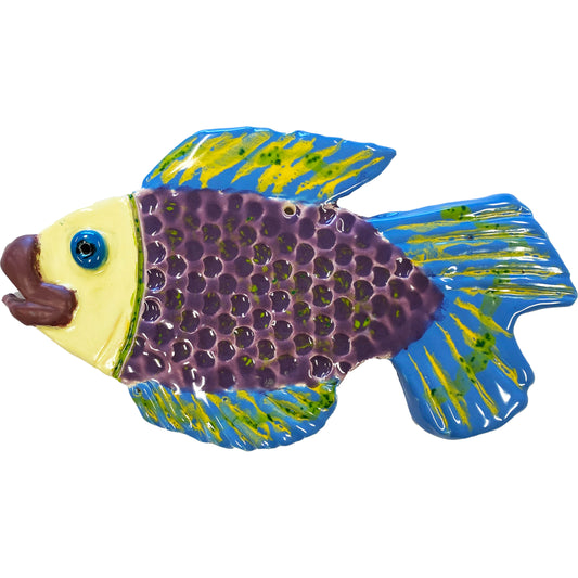 Ceramic Arts Handmade Clay Crafts 9-inch x 5-inch Glazed Fish with Lips by Lisa Uptain