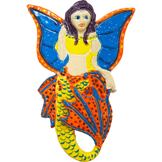 Ceramic Arts Handmade Clay Crafts 9-inch x 6-inch Glazed Mermaid by Lisa Uptain