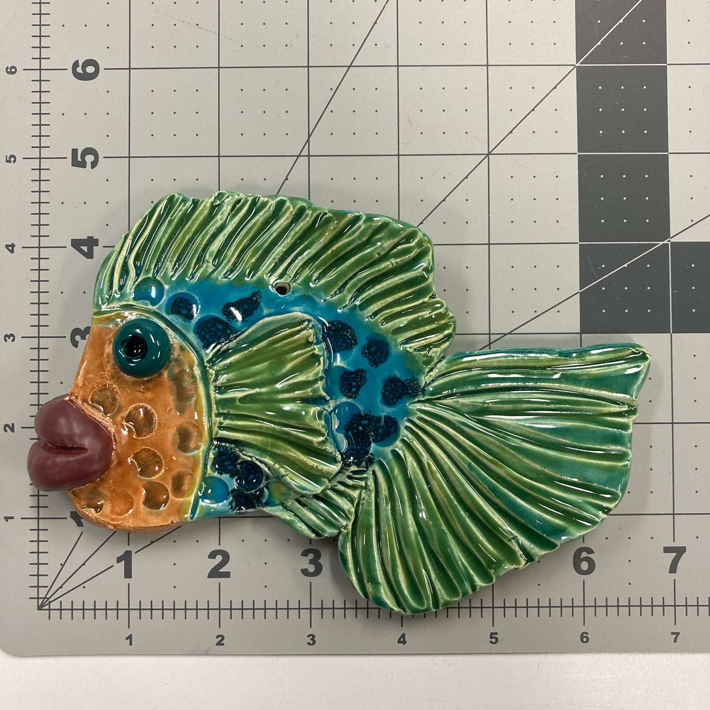 Ceramic Arts Handmade Clay Crafts Fresh Fish 6.5-inch x 4.5-inch Glazed Fish by Lynn Stahl