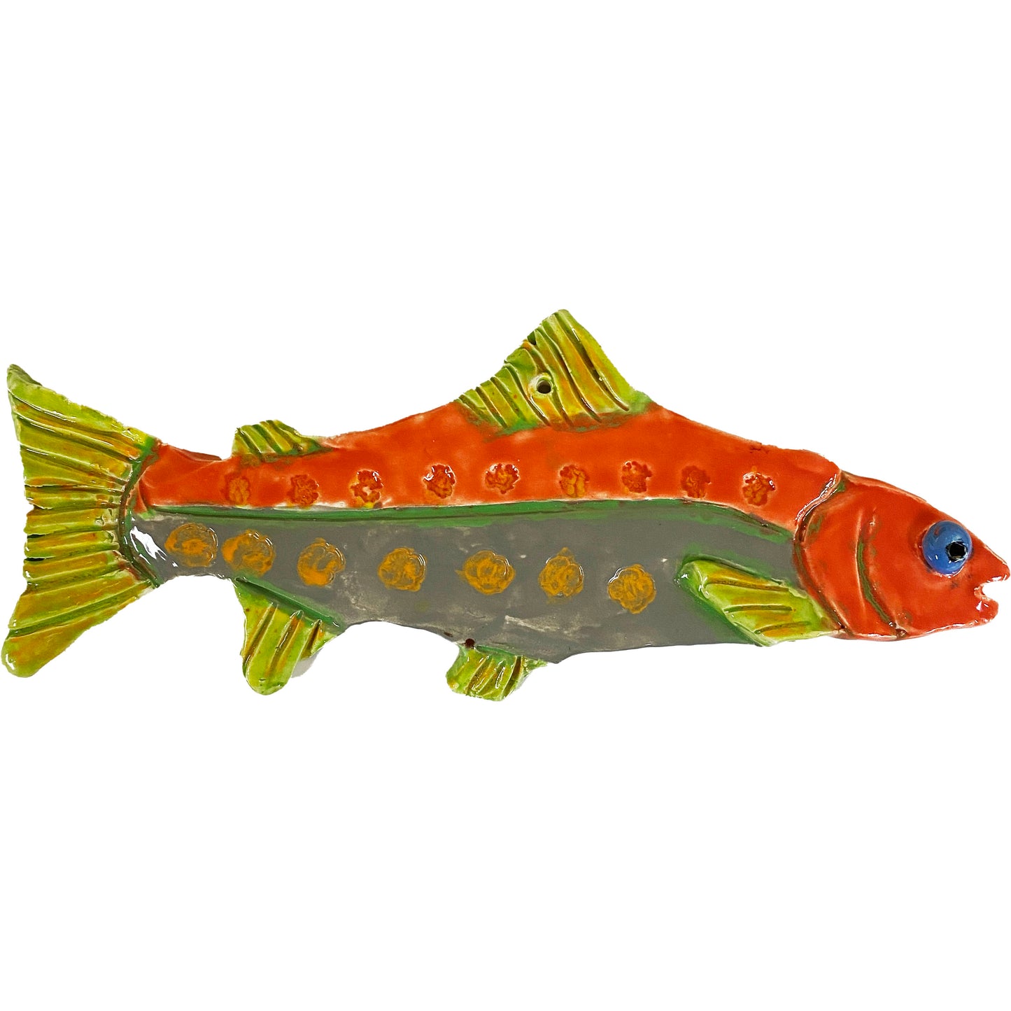 Ceramic Arts Handmade Clay Crafts Fresh Fish Glazed 10-inch x 4-inch Trout made by Perry Miller