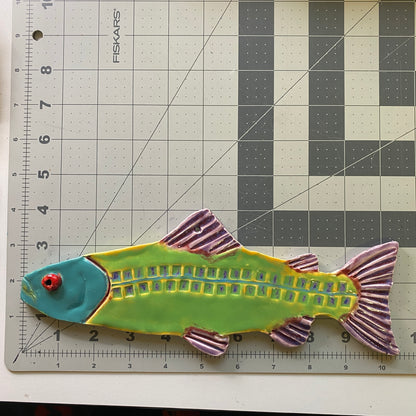 Ceramic Arts Handmade Clay Crafts Fresh Fish Glazed 10.5-inch by 4-inch made by Cassandra Richardson and Daniella Messamore