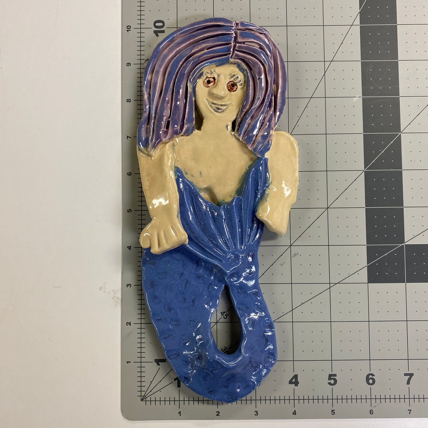 Ceramic Arts Handmade Clay Crafts Fresh Fish Glazed 10.5-inch x 4.5-inch Mermaid by Lisa Uptain