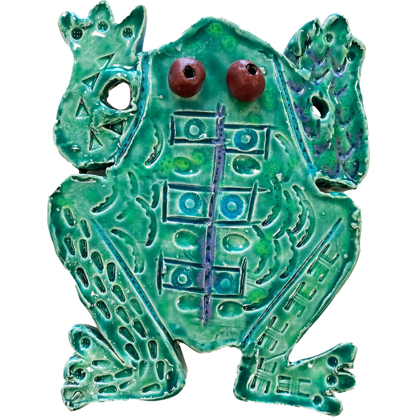 Ceramic Arts Handmade Clay Crafts Fresh Fish Glazed Frog 5-inch x 4-inch made by Tami Mills