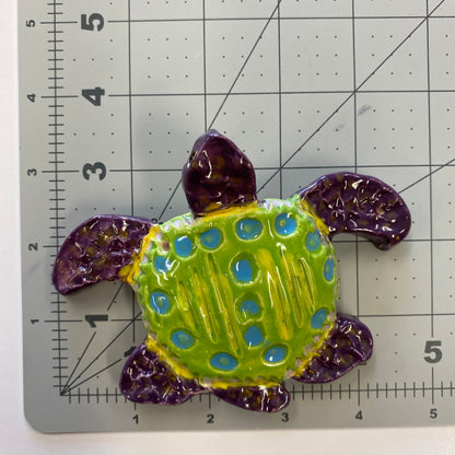 Ceramic Arts Handmade Clay Crafts Fresh Fish Glazed Turtle 4.5-inch x 3.5-inch made by Tami Mills