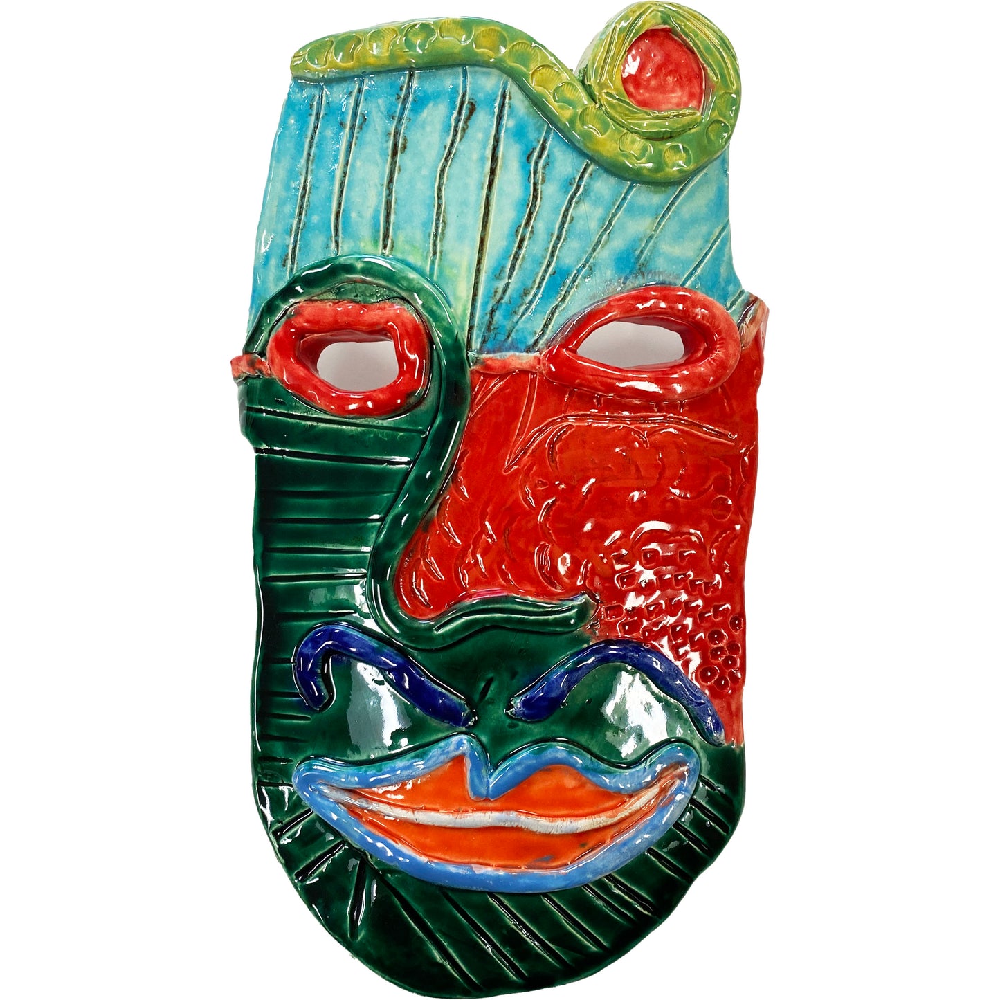 Ceramic Arts Handmade Clay Crafts Glazed 12-inch x 6.5-inch Abstract Mask made by Monty Chu