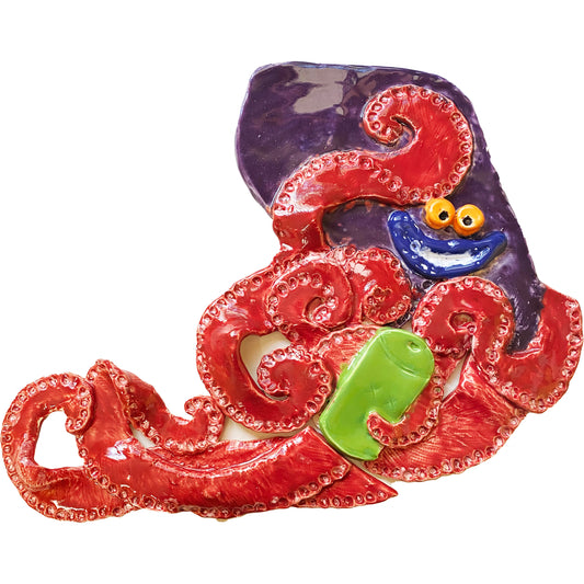 WATCH Resources Art Guild - Ceramic Arts Handmade Clay Crafts Glazed 2-piece Octopus 17.25-inch by 14-inch made by Jenna DeCosta and Anonymous 4502