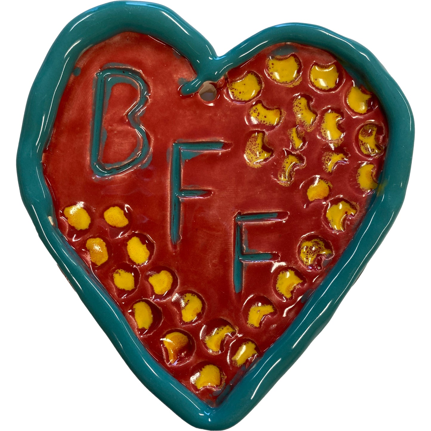 Ceramic Arts Handmade Clay Crafts Glazed 4-inch x 4-inch Best Friends Forever Heart made by Lisa Uptain