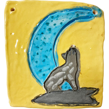Ceramic Arts Handmade Clay Crafts Glazed 4.5-inch x 4.5-inch Wolf Moon made by Morgan Fox