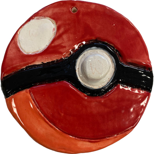 Ceramic Arts Handmade Clay Crafts Glazed 5-inch x 5-inch Pokemon Ball made by Lisa Uptain