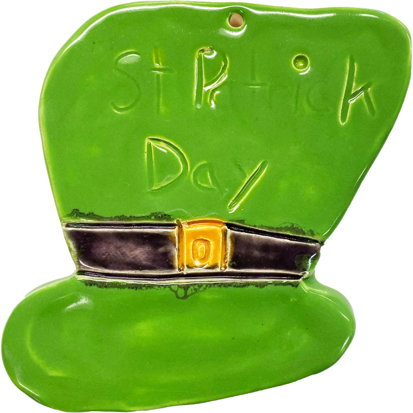 Ceramic Arts Handmade Clay Crafts Glazed 6-inch x 5-inch St. Patricks Day Hat made by Jim Wilbanks