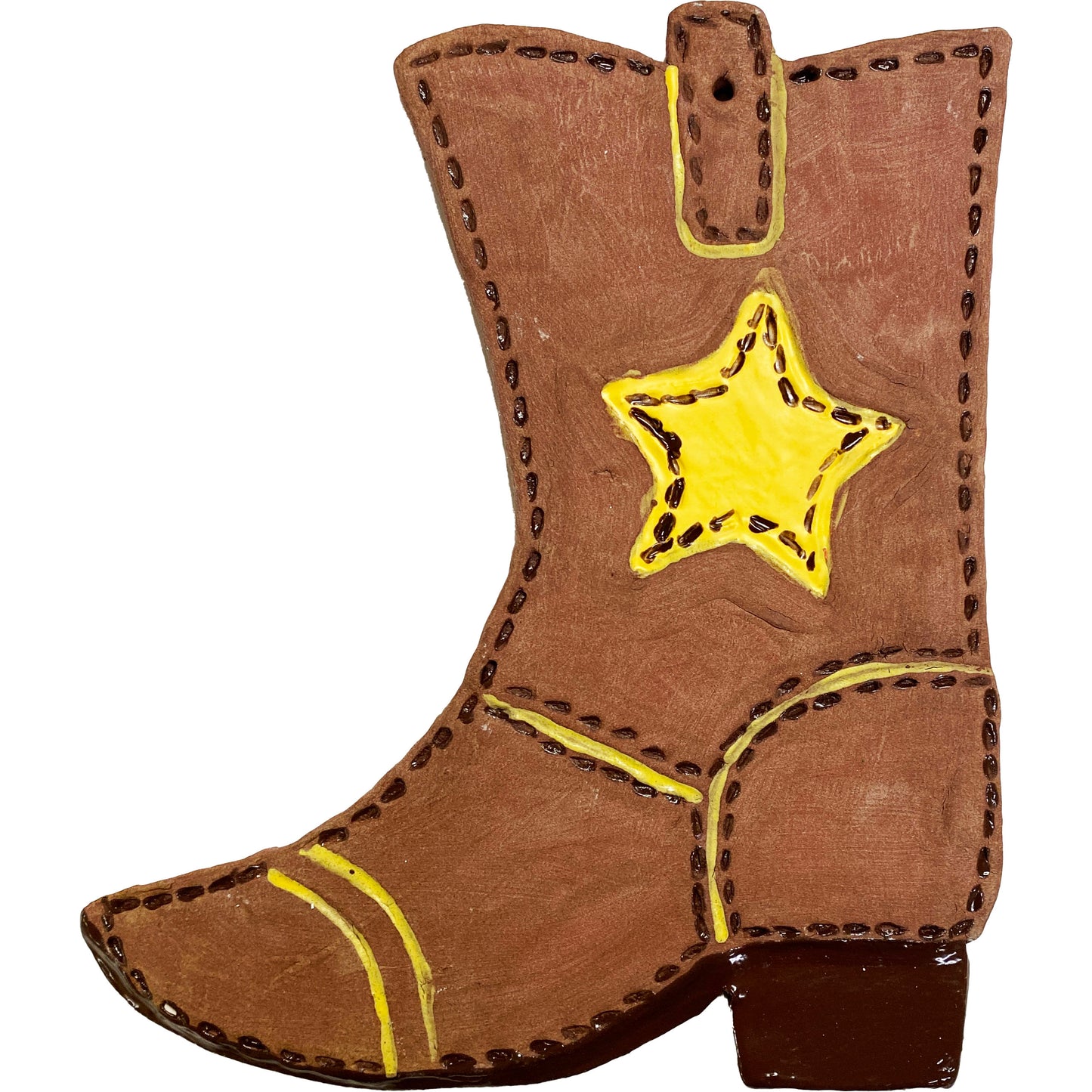 Ceramic Arts Handmade Clay Crafts Glazed 8-inch x 7-inch Cowboy Boot made by Lisa Uptain