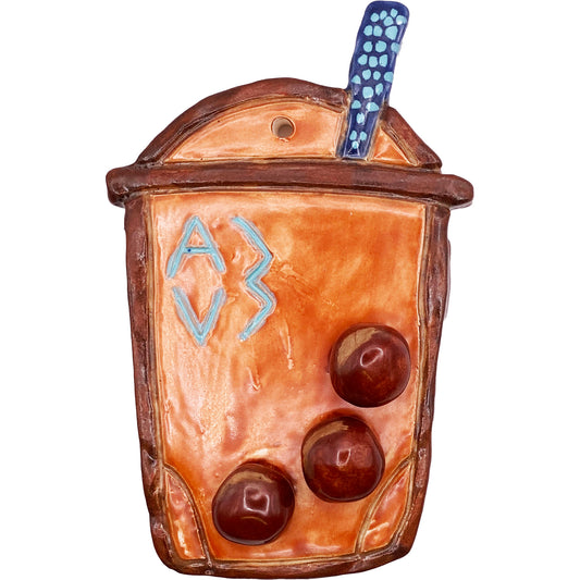 Ceramic Arts Handmade Clay Crafts Glazed Boba Tea 5-inch by 3-inch made by Angelina Vida-White 4021