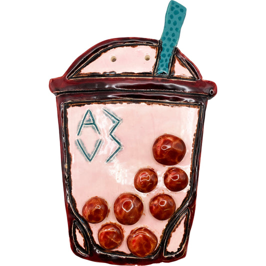 Ceramic Arts Handmade Clay Crafts Glazed Boba Tea 9-inch by 6-inch made by Angelina Vida White