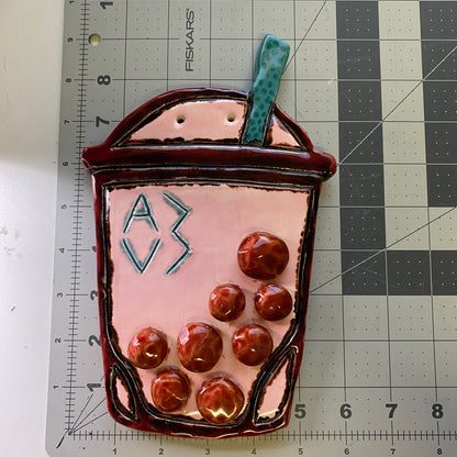 Ceramic Arts Handmade Clay Crafts Glazed Boba Tea 9-inch by 6-inch made by Angelina Vida White