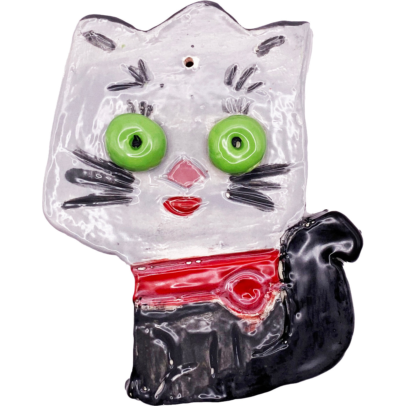 Ceramic Arts Handmade Clay Crafts Glazed Cat 4-inch by 3-inch made by Chris Vincelet 4022