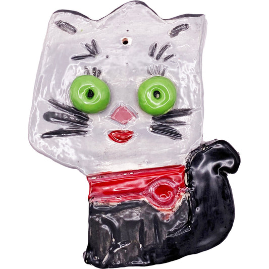 Ceramic Arts Handmade Clay Crafts Glazed Cat 4-inch by 3-inch made by Chris Vincelet 4022