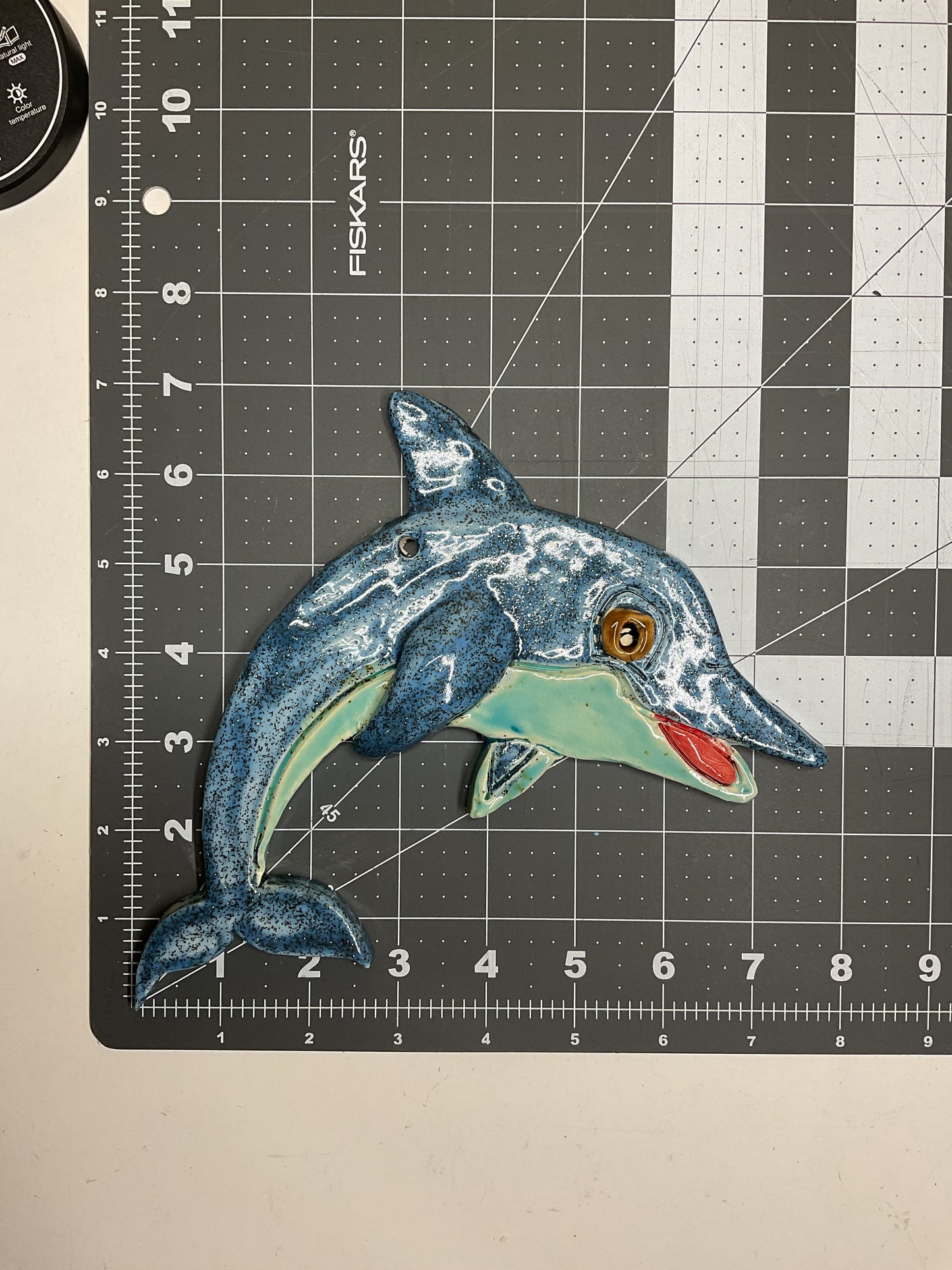 Ceramic Arts Handmade Clay Crafts Glazed Dolphin 8-inch by 7-inch made by Lisa Uptain 4765