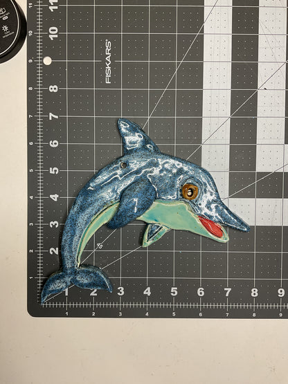 Ceramic Arts Handmade Clay Crafts Glazed Dolphin 8-inch by 7-inch made by Lisa Uptain 4765