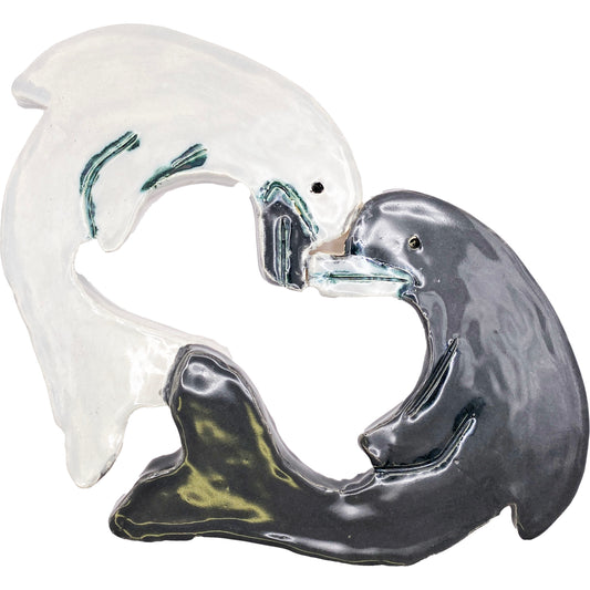 Ceramic Arts Handmade Clay Crafts Glazed Dolphins 8.5-inch by 7-inch made by Eric Stacy