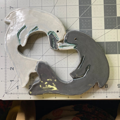 Ceramic Arts Handmade Clay Crafts Glazed Dolphins 8.5-inch by 7-inch made by Eric Stacy