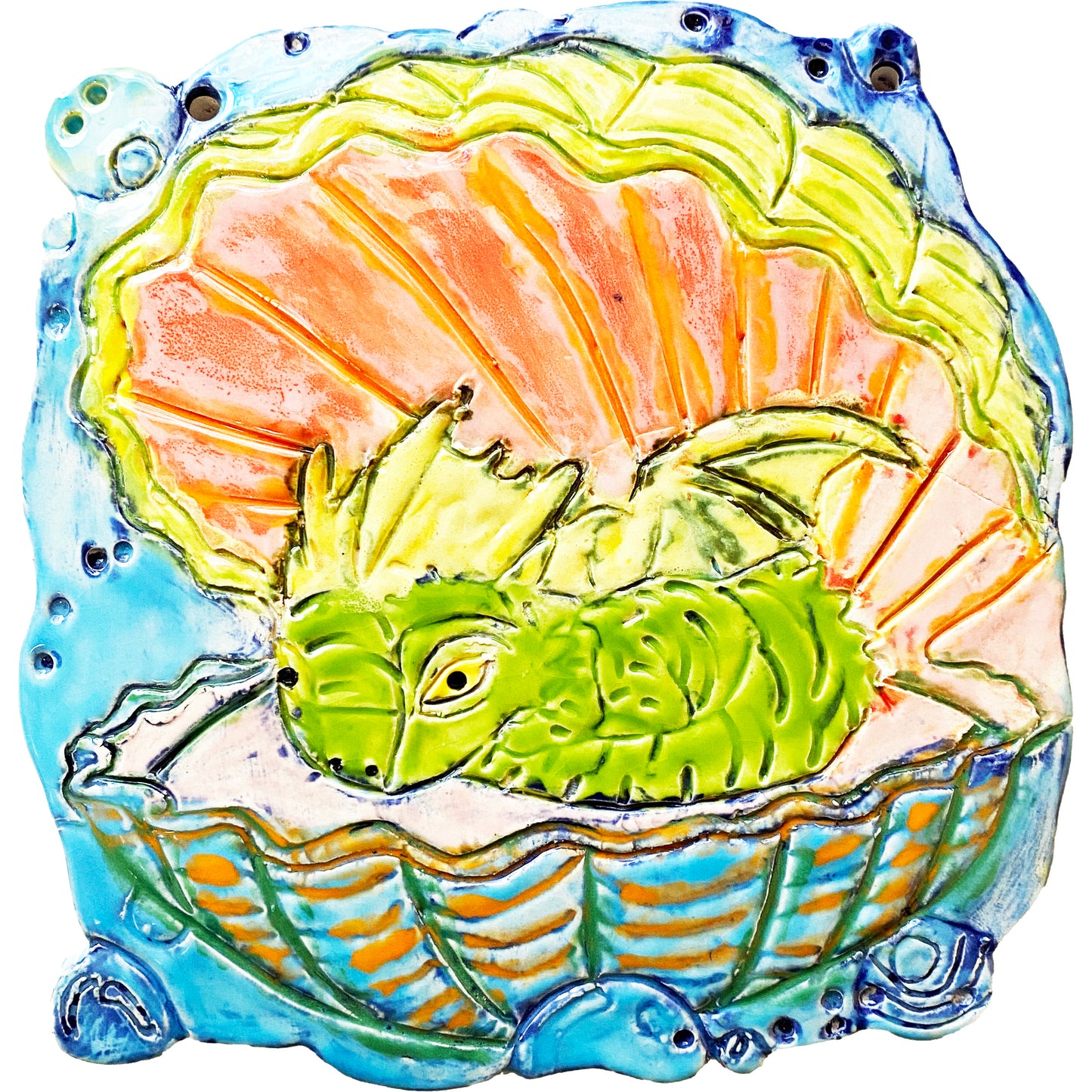 WATCH Resources Art Guild - Ceramic Arts Handmade Clay Crafts Glazed Dragon 7-inch by 7-inch made by Lisa Uptain and Whitney Davis 4501