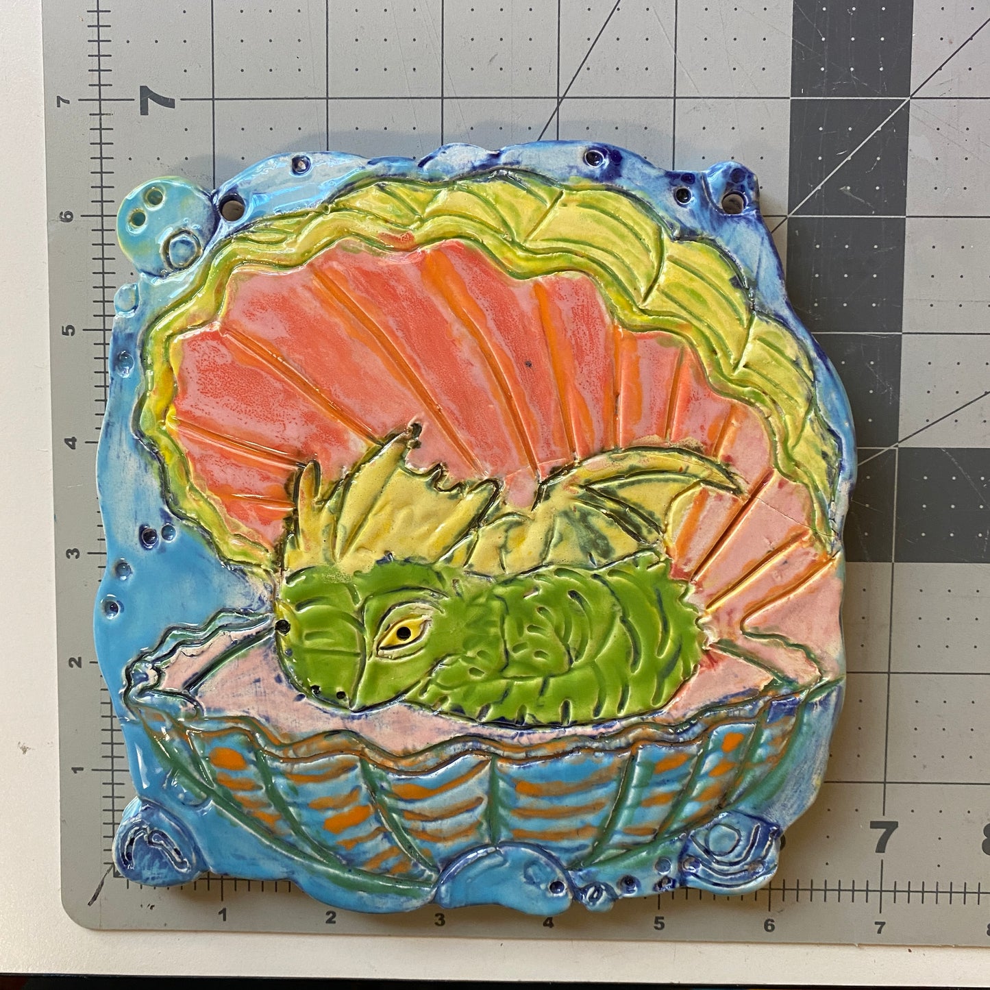 WATCH Resources Art Guild - Ceramic Arts Handmade Clay Crafts Glazed Dragon 7-inch by 7-inch made by Lisa Uptain and Whitney Davis 4501