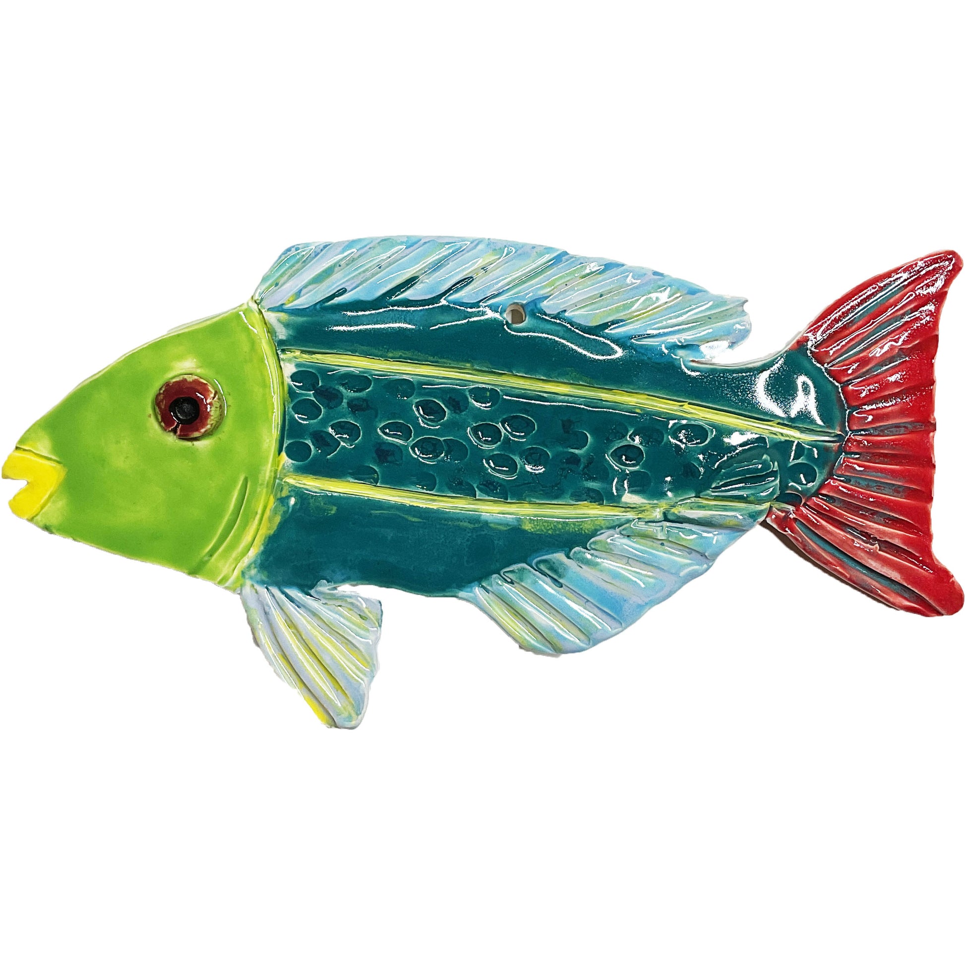 WATCH Resources Art Guild - Ceramic Arts Handmade Clay Crafts Glazed Fish 10.5-inch by 5.5-inch made by Lisa Uptain 4637