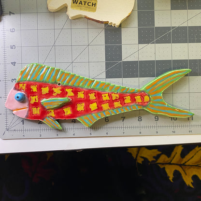 Ceramic Arts Handmade Clay Crafts Glazed Fish 11-inch by 4-inch made by Izzy Terry and Ashley Dorsett 4066